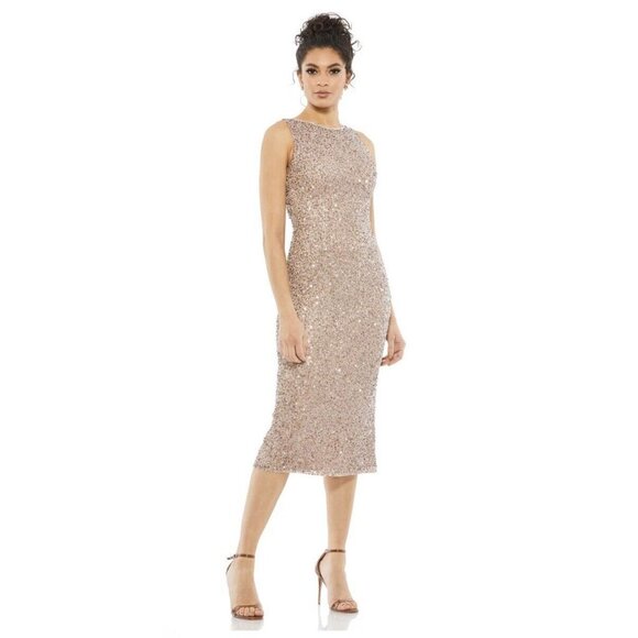 Mac Duggal Gown Dress Size 8 Sequined Rosewood Sleeveless 5526 $398